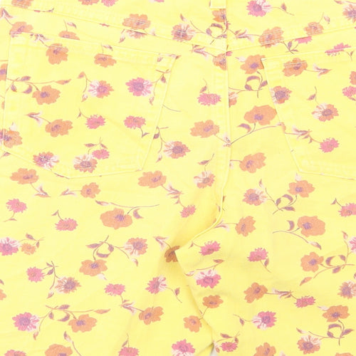Marks and Spencer Womens Yellow Floral Cotton Bermuda Shorts Size 12 L8 in Regular Button