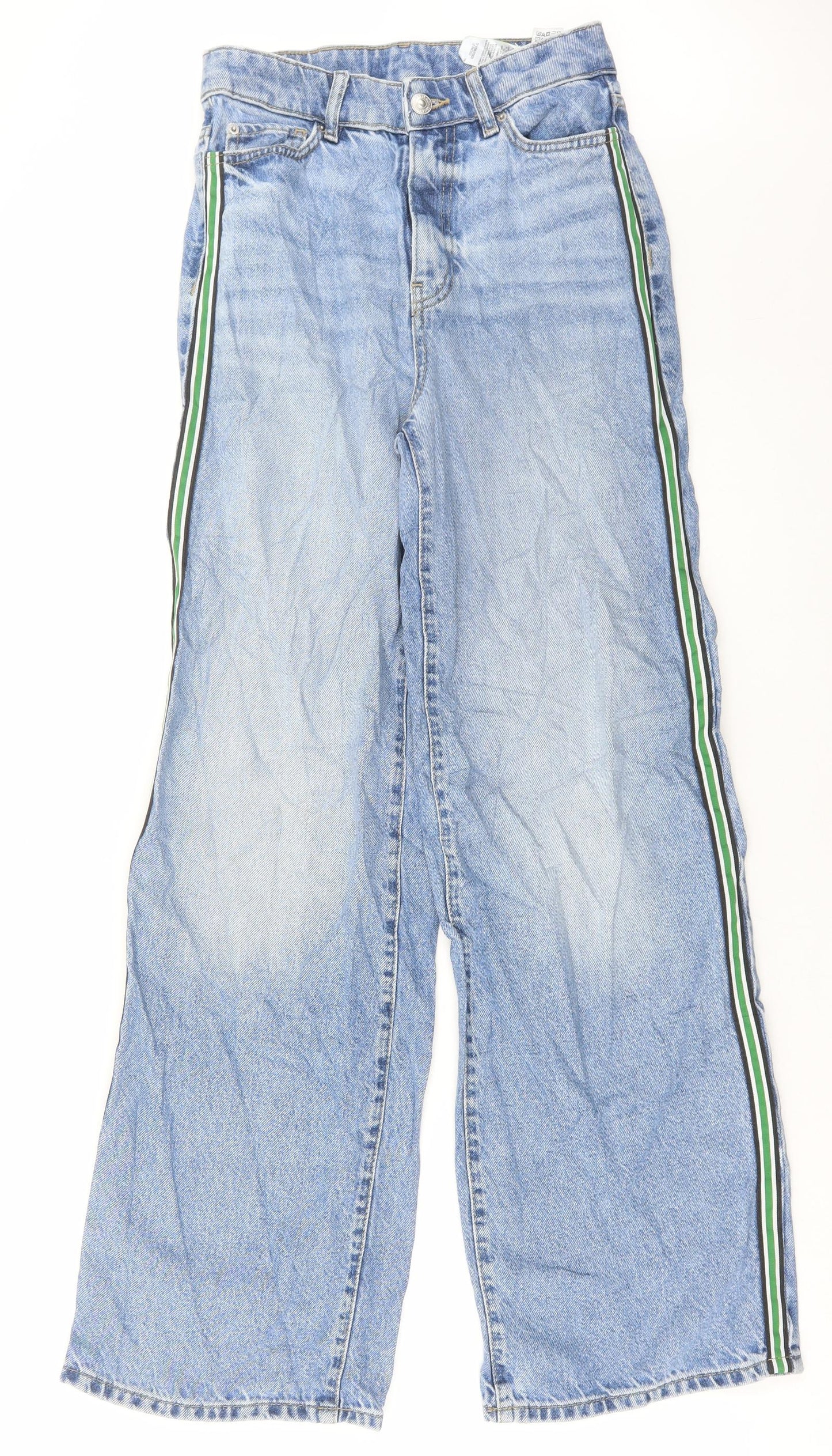 Marks and Spencer Womens Blue Cotton Wide-Leg Jeans Size 6 L31 in Regular Button