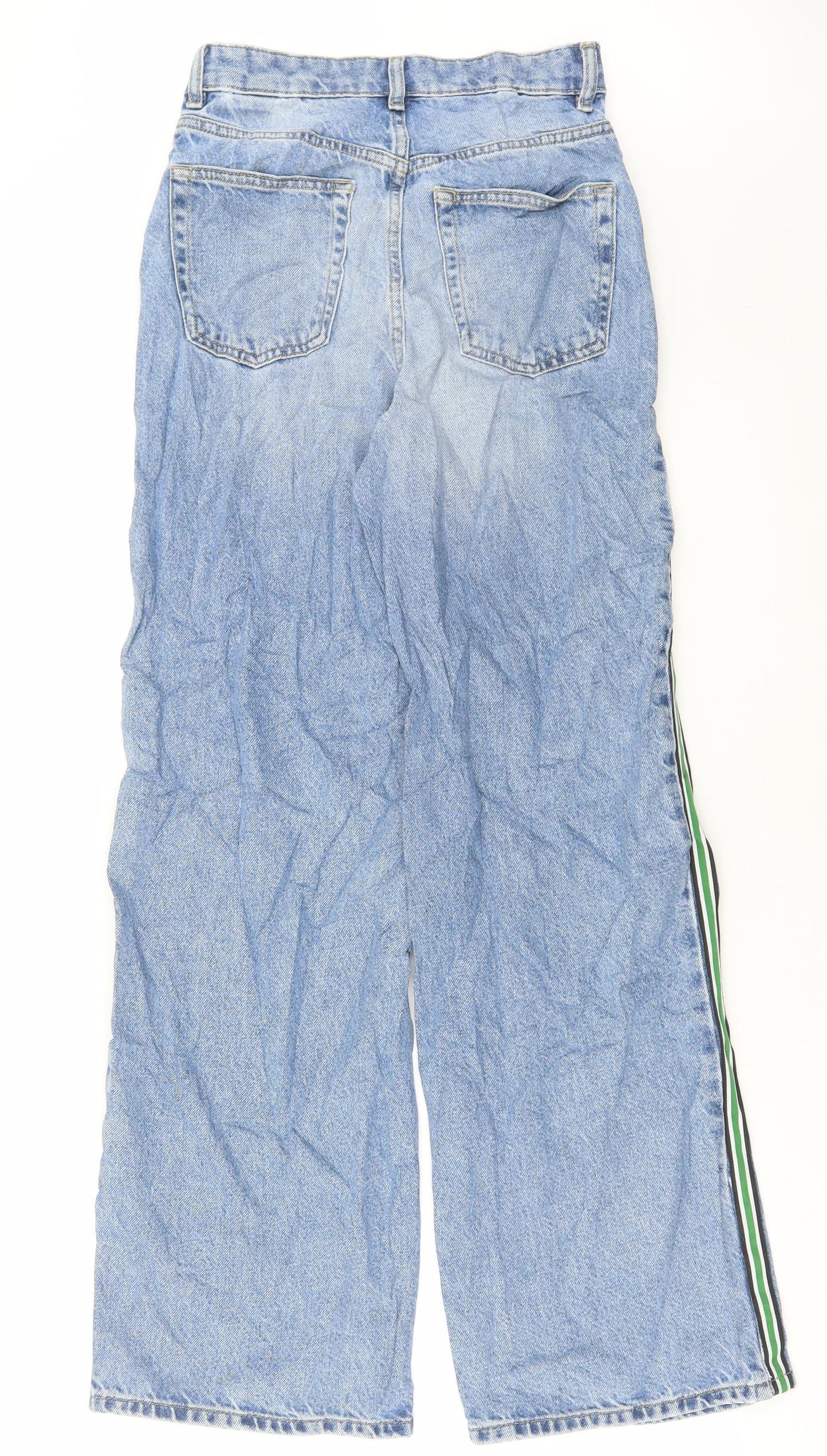 Marks and Spencer Womens Blue Cotton Wide-Leg Jeans Size 6 L31 in Regular Button