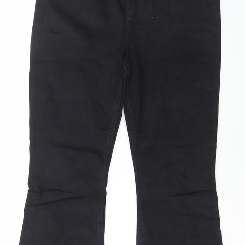 Marks and Spencer Womens Black Cotton Flared Jeans Size 12 L26 in Regular Button - Cropped