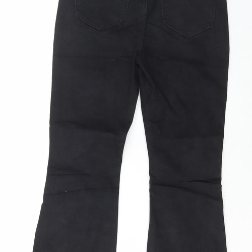 Marks and Spencer Womens Black Cotton Flared Jeans Size 12 L26 in Regular Button - Cropped