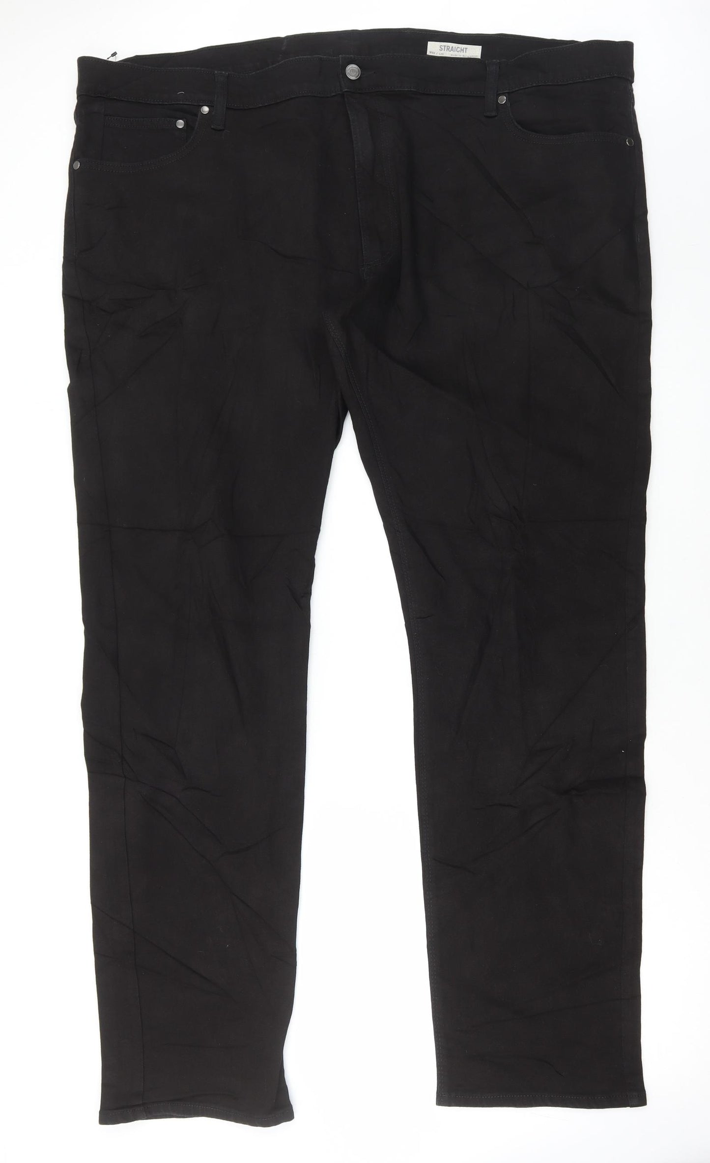 Marks and Spencer Mens Black Cotton Straight Jeans Size 50 in L35 in Regular Button