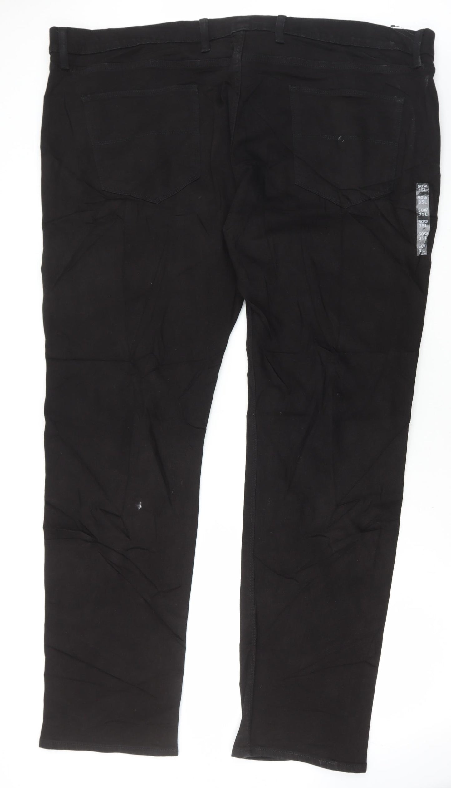 Marks and Spencer Mens Black Cotton Straight Jeans Size 50 in L35 in Regular Button
