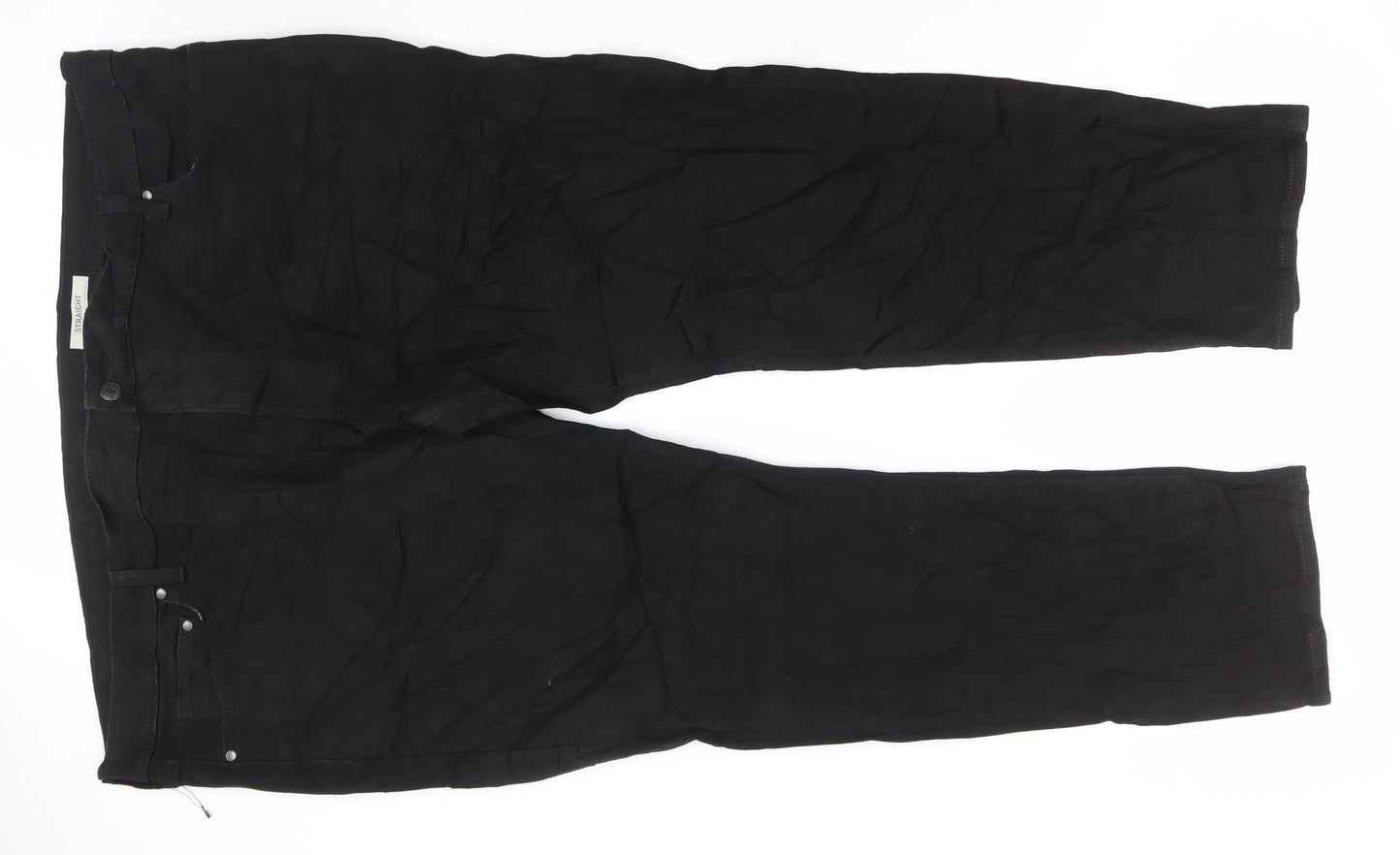 Marks and Spencer Mens Black Cotton Straight Jeans Size 50 in L31 in Regular Button