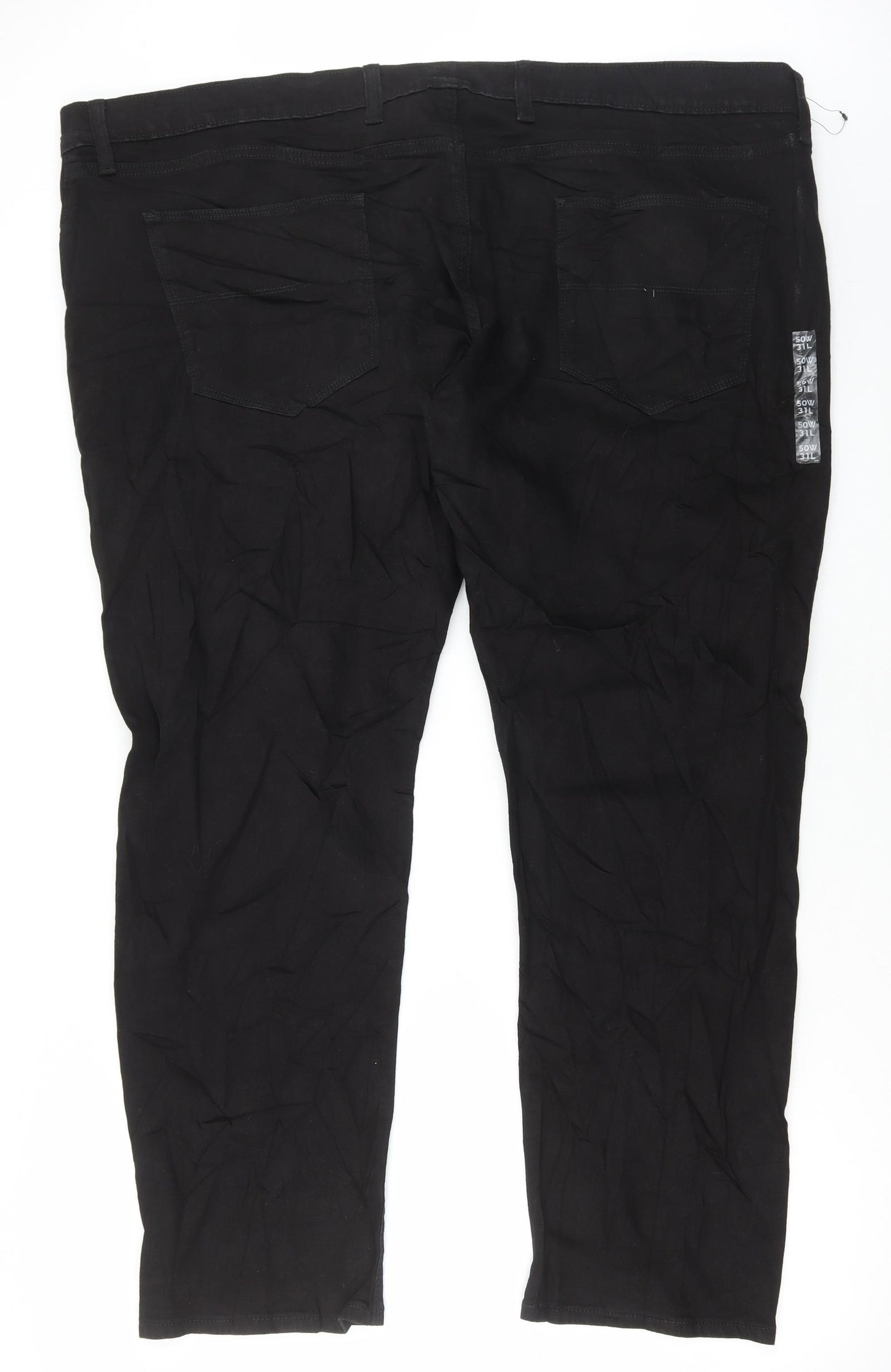 Marks and Spencer Mens Black Cotton Straight Jeans Size 50 in L31 in Regular Button