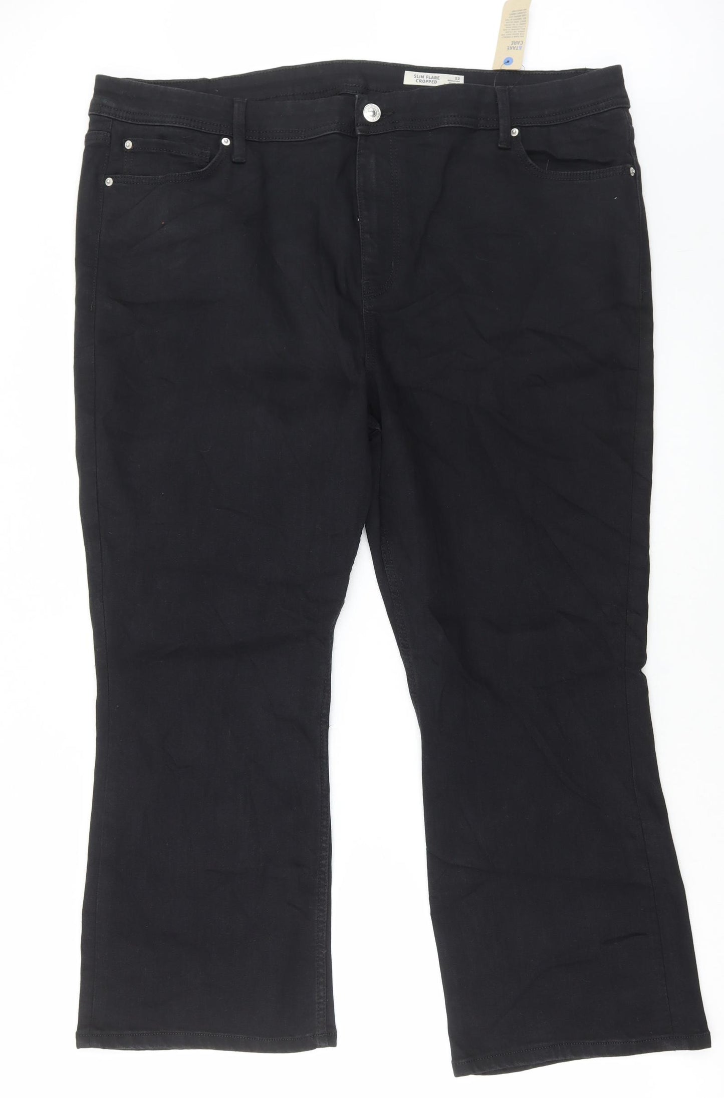 Marks and Spencer Womens Black Cotton Cropped Jeans Size 22 L25 in Regular Button
