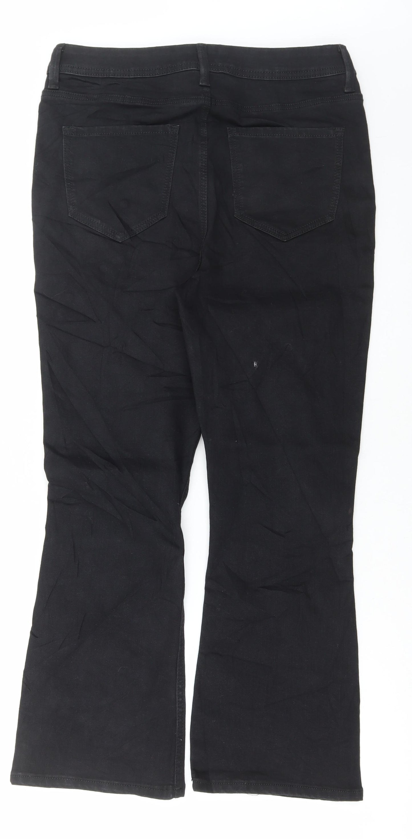 Marks and Spencer Womens Black Cotton Flared Jeans Size 12 L26 in Regular Button