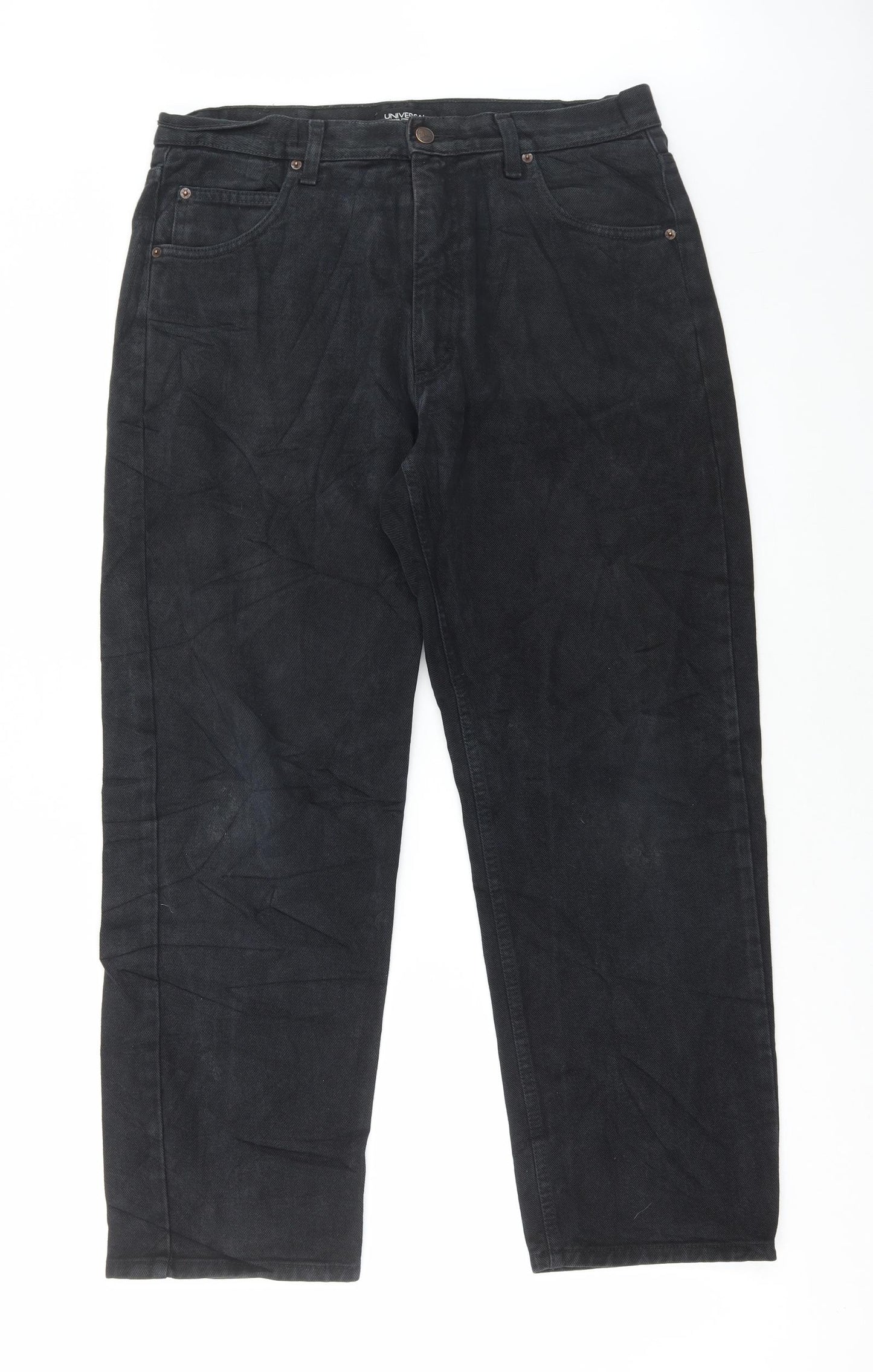 BHS Mens Black Cotton Straight Jeans Size 34 in L29 in Regular Button