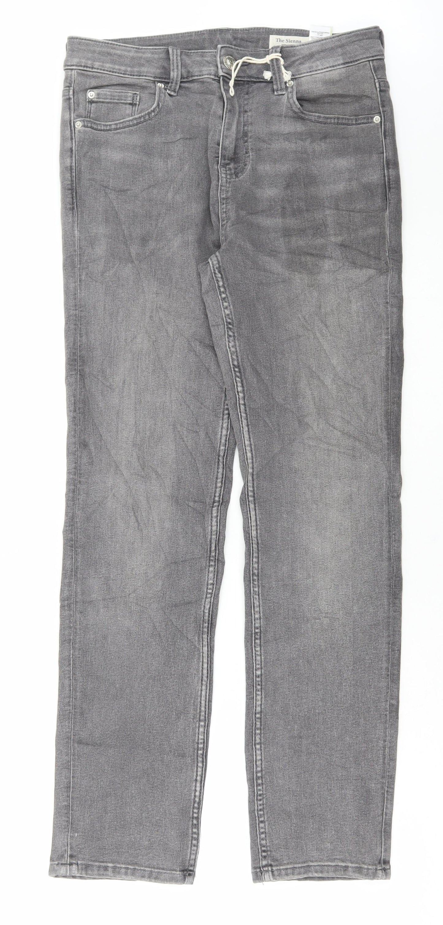 Marks and Spencer Womens Grey Cotton Straight Jeans Size 12 L28 in Regular Button