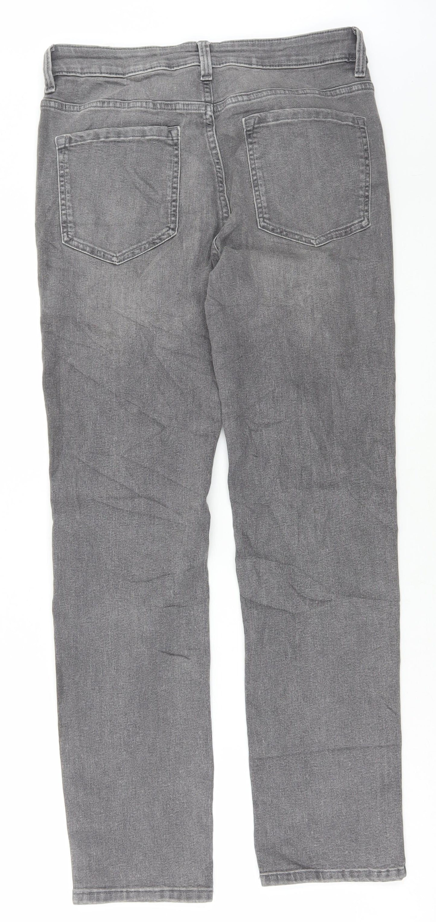 Marks and Spencer Womens Grey Cotton Straight Jeans Size 12 L28 in Regular Button