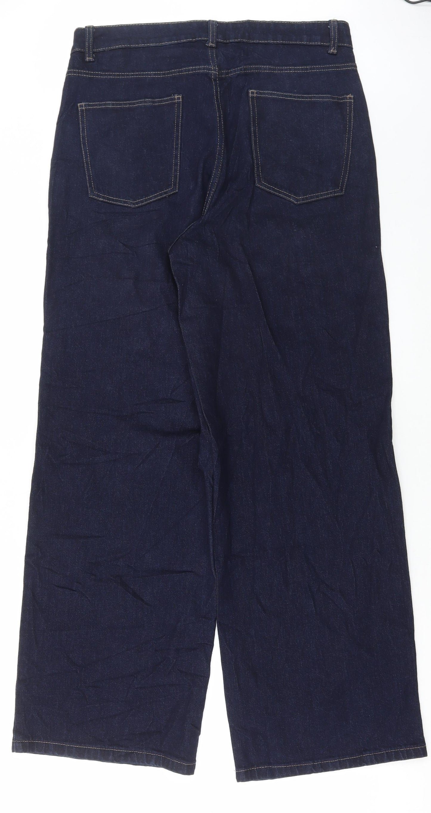 Marks and Spencer Womens Blue Cotton Wide-Leg Jeans Size 14 L31 in Regular Button
