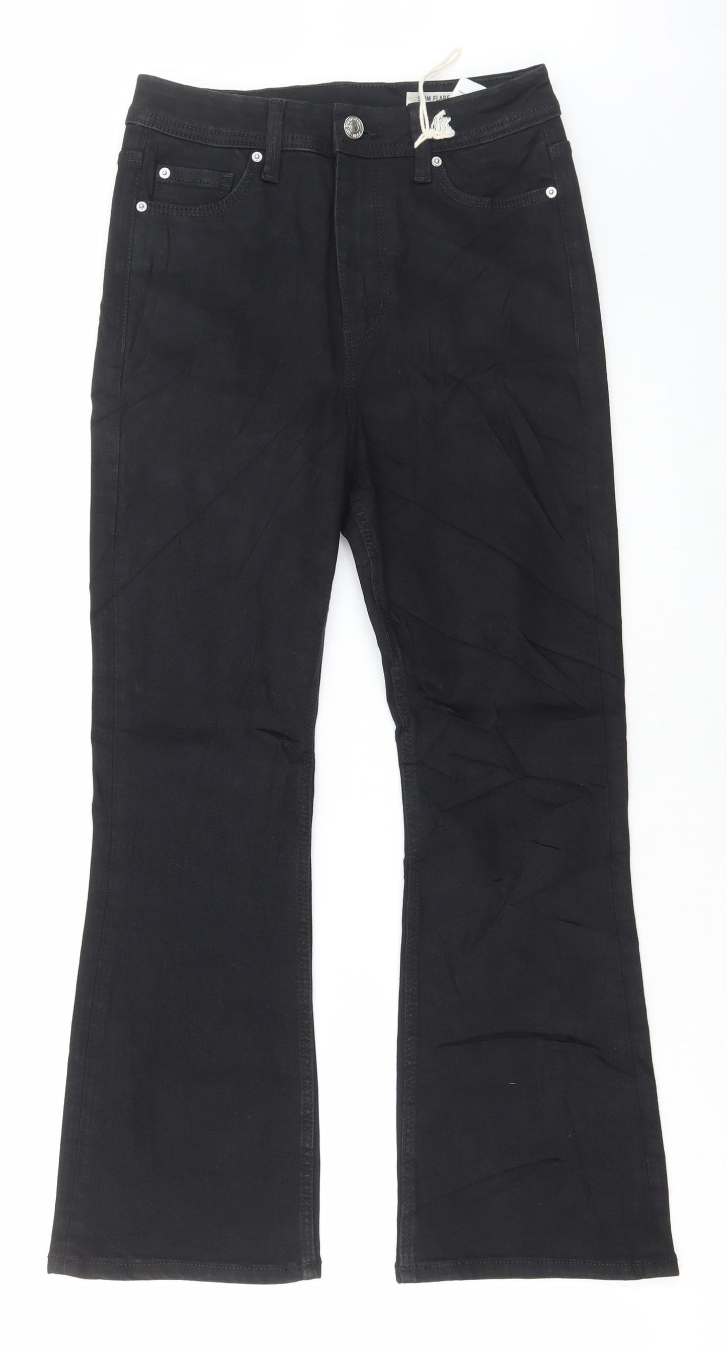 Marks and Spencer Womens Black Cotton Flared Jeans Size 8 L26 in Regular Button