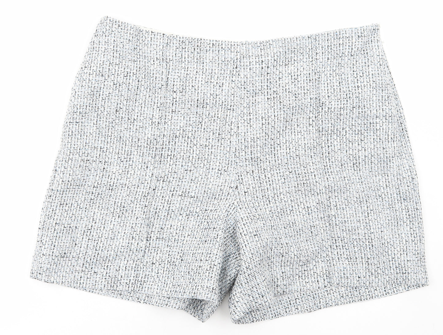 Marks and Spencer Womens Blue Geometric Polyester Chino Shorts Size 20 L6 in Regular Zip