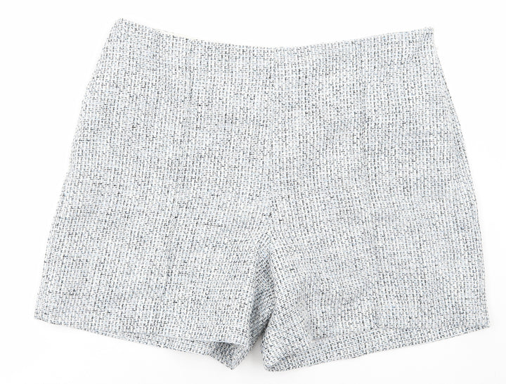 Marks and Spencer Womens Blue Geometric Polyester Chino Shorts Size 20 L6 in Regular Zip