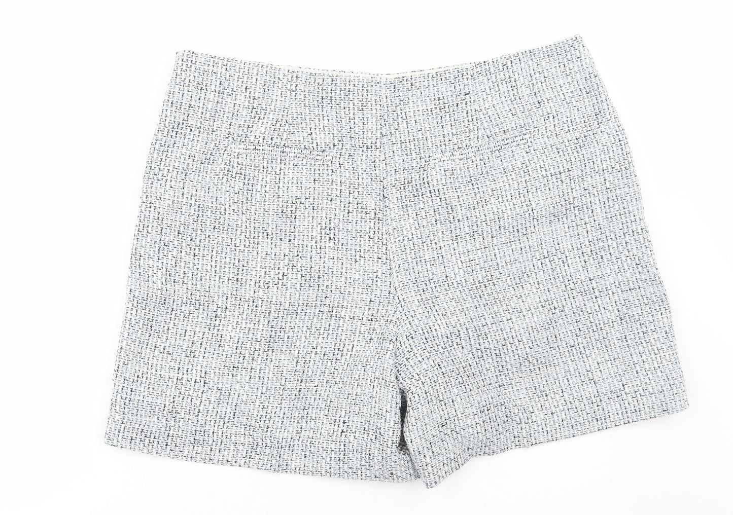Marks and Spencer Womens Blue Geometric Polyester Chino Shorts Size 20 L6 in Regular Zip