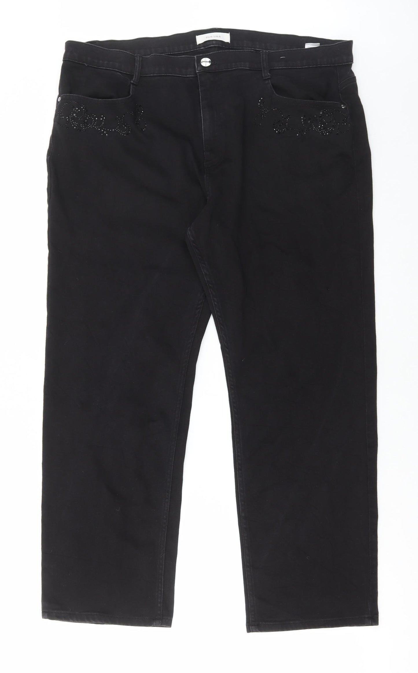 Marks and Spencer Womens Black Cotton Straight Jeans Size 20 L27 in Regular Button