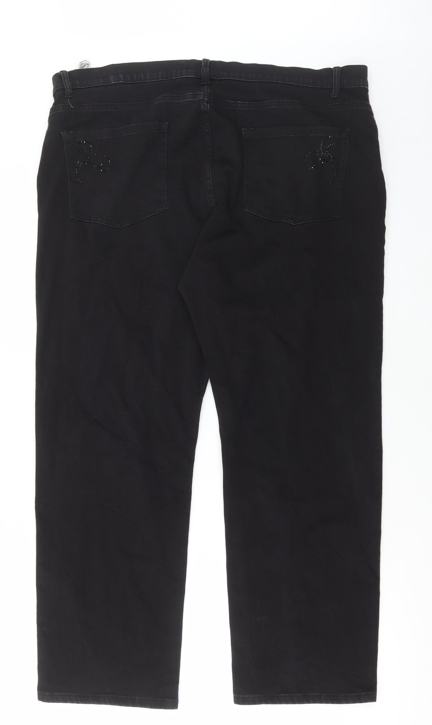 Marks and Spencer Womens Black Cotton Straight Jeans Size 20 L27 in Regular Button