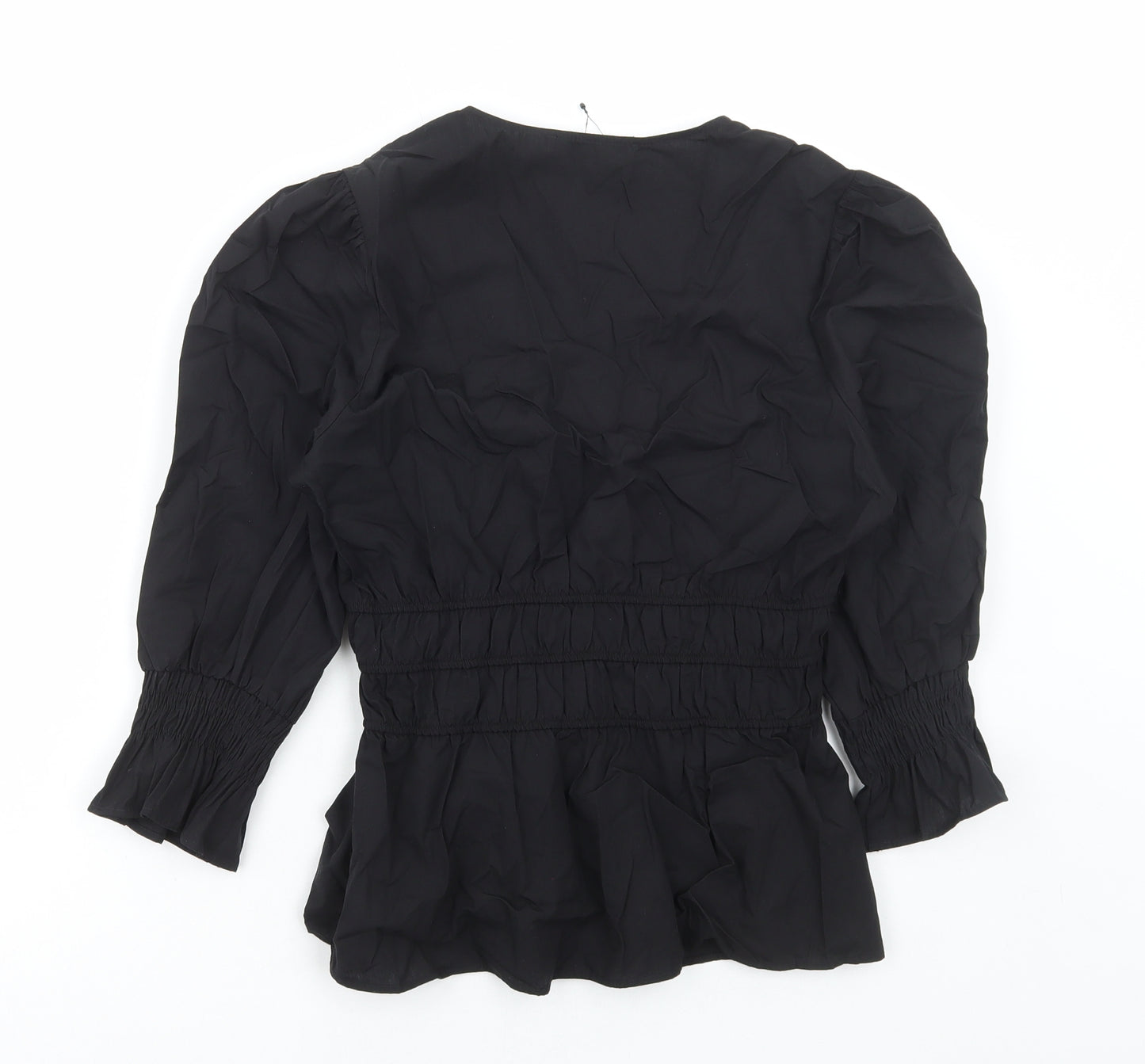 Marks and Spencer Womens Black Cotton Basic Blouse Size 8 V-Neck