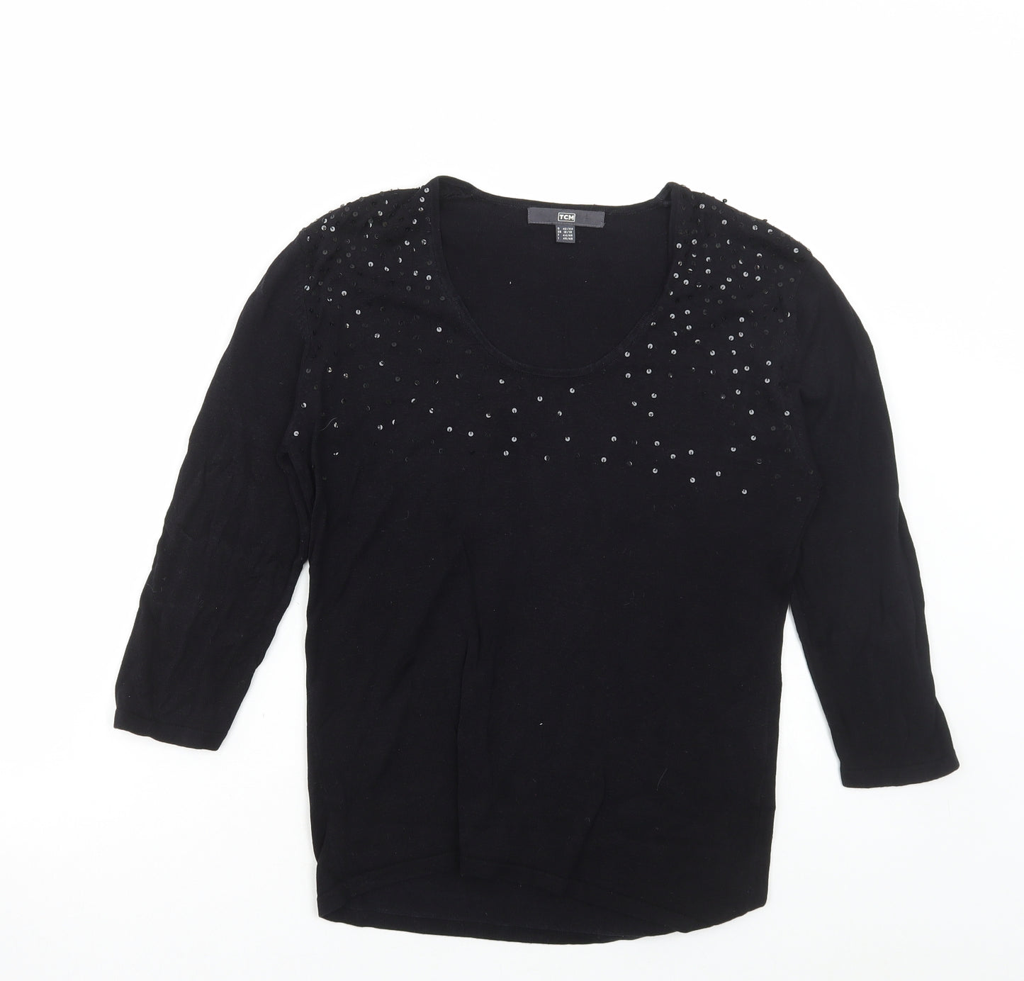 TCM Womens Black Silk Basic T-Shirt Size 16 Scoop Neck