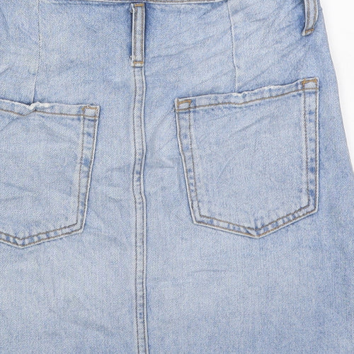 Bershka Womens Blue Cotton Mini Skirt Size S Button - Distressed
