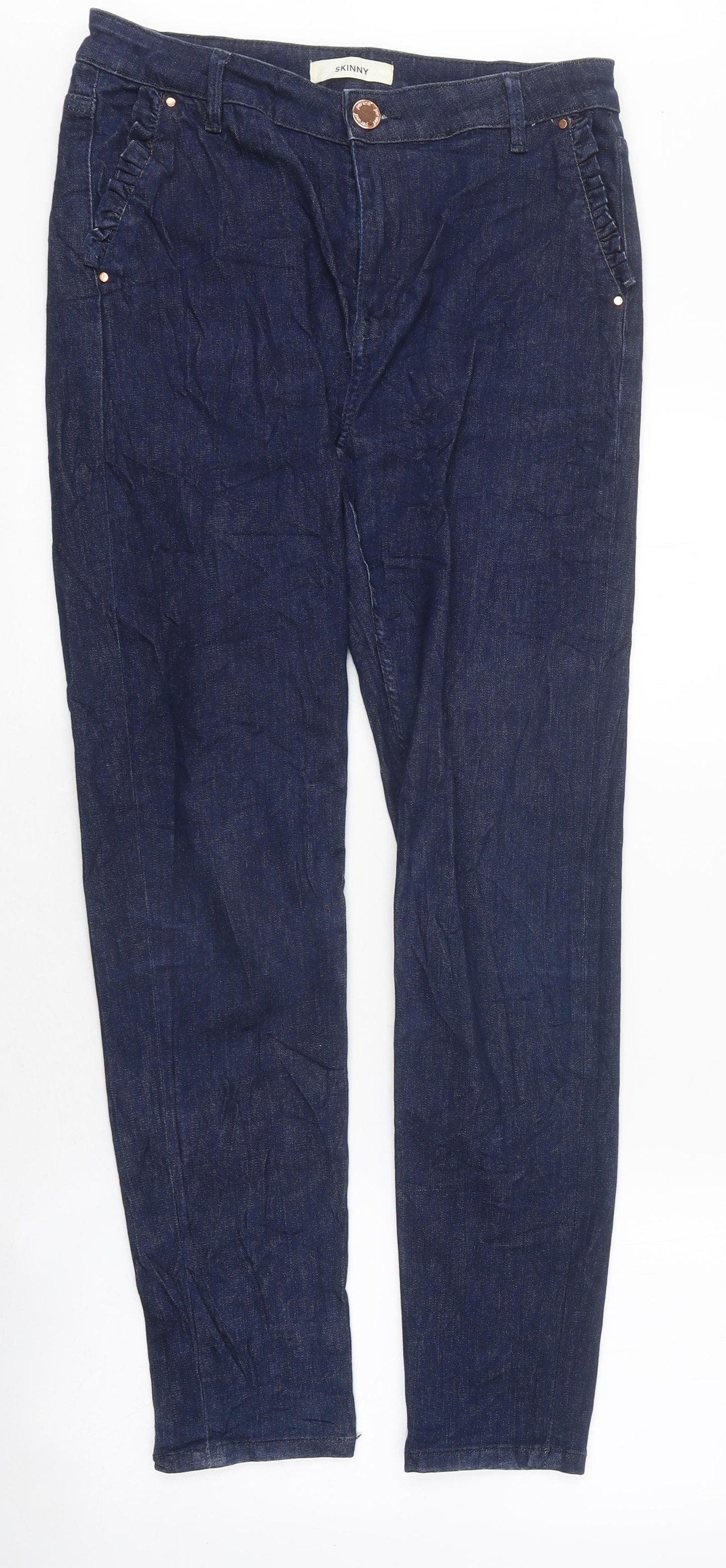 Marks and Spencer Womens Blue 100% Cotton Skinny Jeans Size 10 L34 in Slim Zip