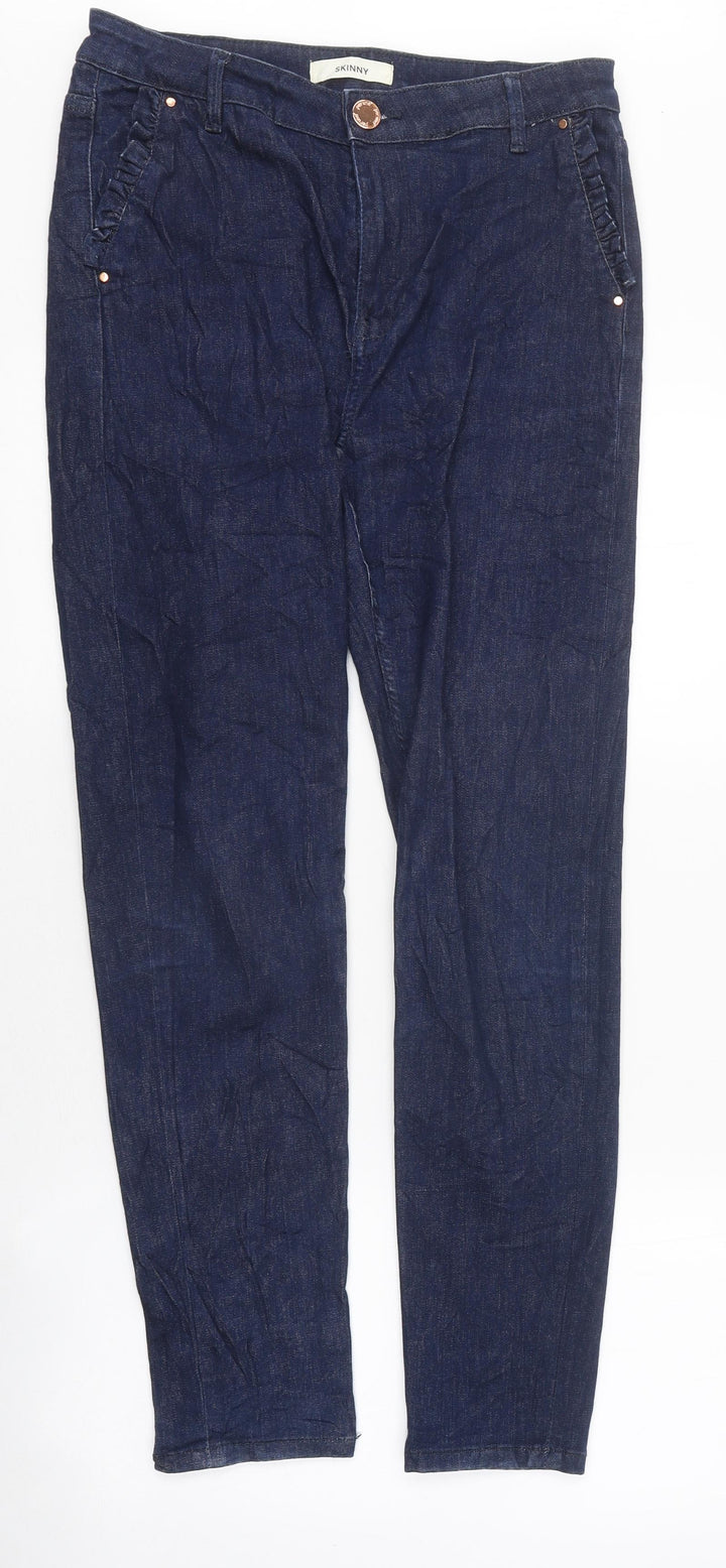 Marks and Spencer Womens Blue 100% Cotton Skinny Jeans Size 10 L34 in Slim Zip