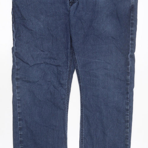 Marks and Spencer Mens Blue Cotton Straight Jeans Size 40 in L35 in Regular Zip
