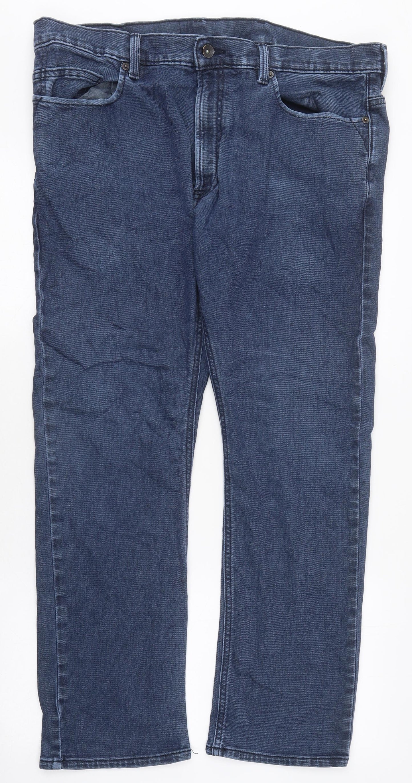 Marks and Spencer Mens Blue Cotton Straight Jeans Size 40 in L35 in Regular Zip
