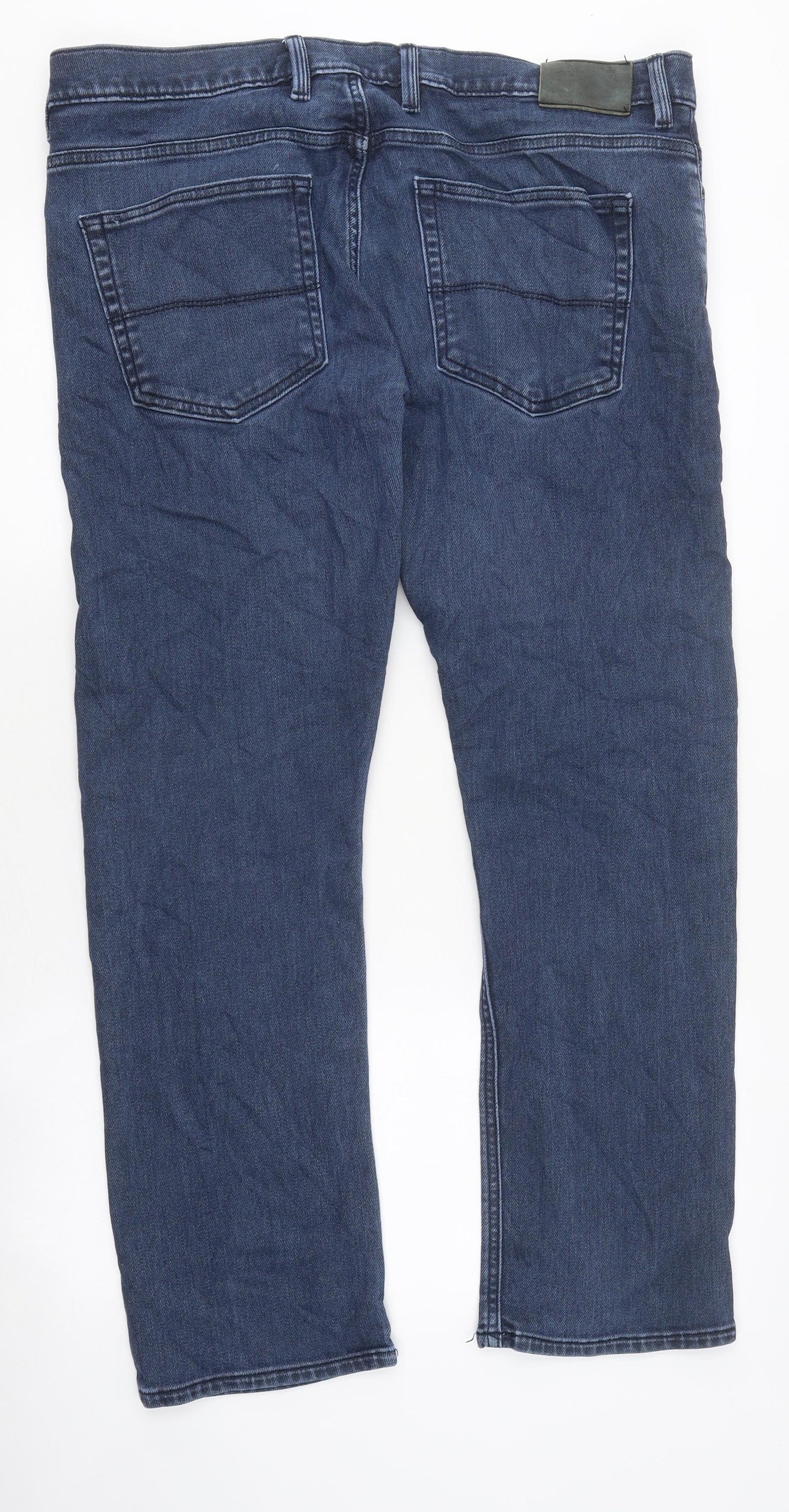 Marks and Spencer Mens Blue Cotton Straight Jeans Size 40 in L35 in Regular Zip