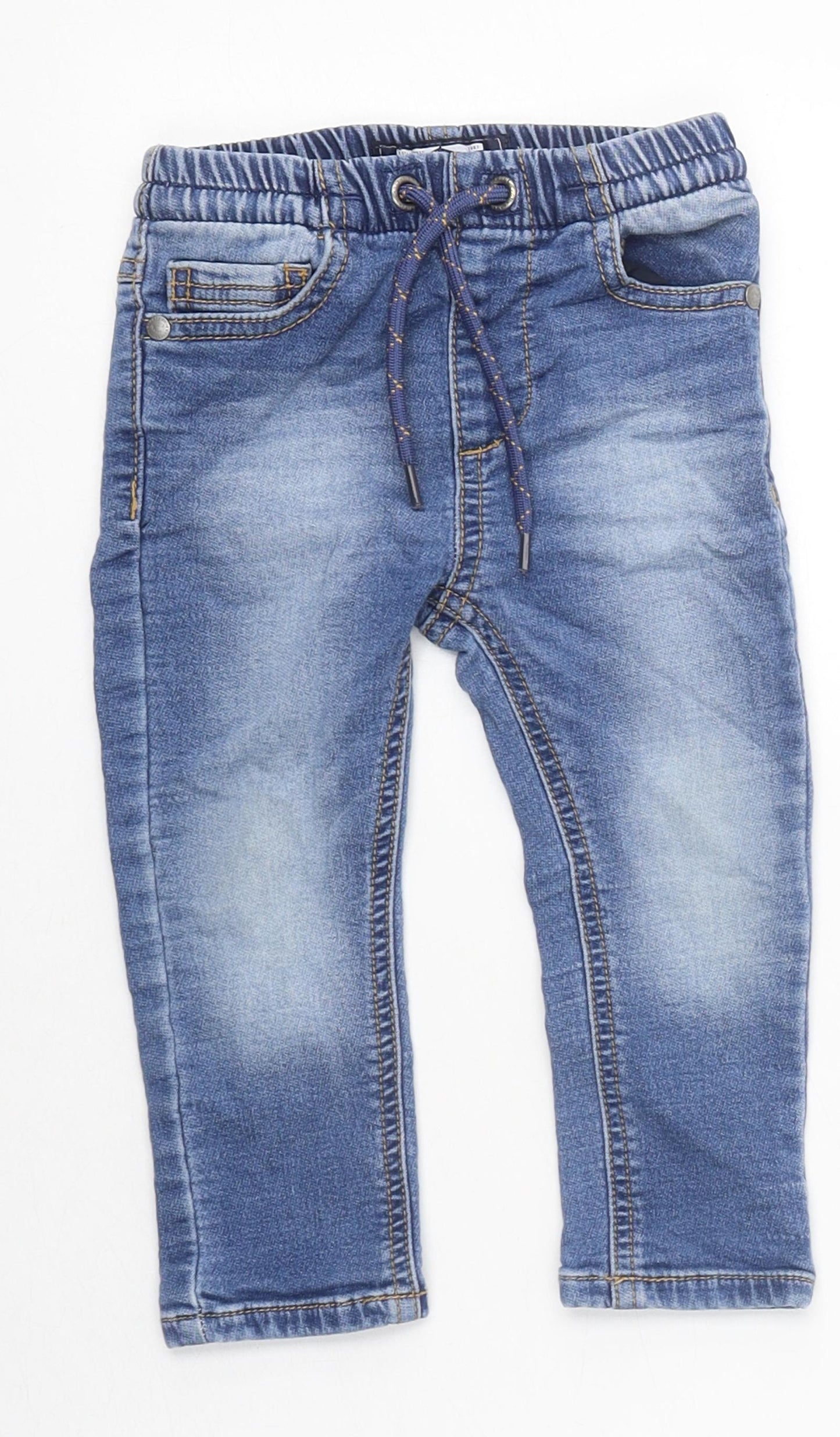 NEXT Boys Blue 100% Cotton Jogger Jeans Size 12-18 Months Drawstring
