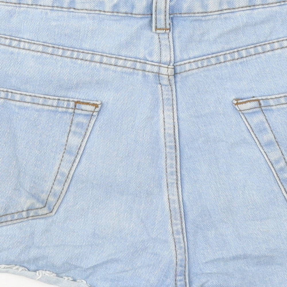 Miss Selfridge Womens Blue 100% Cotton Hot Pants Shorts Size 12 L9 in Regular Zip - Lace Detail