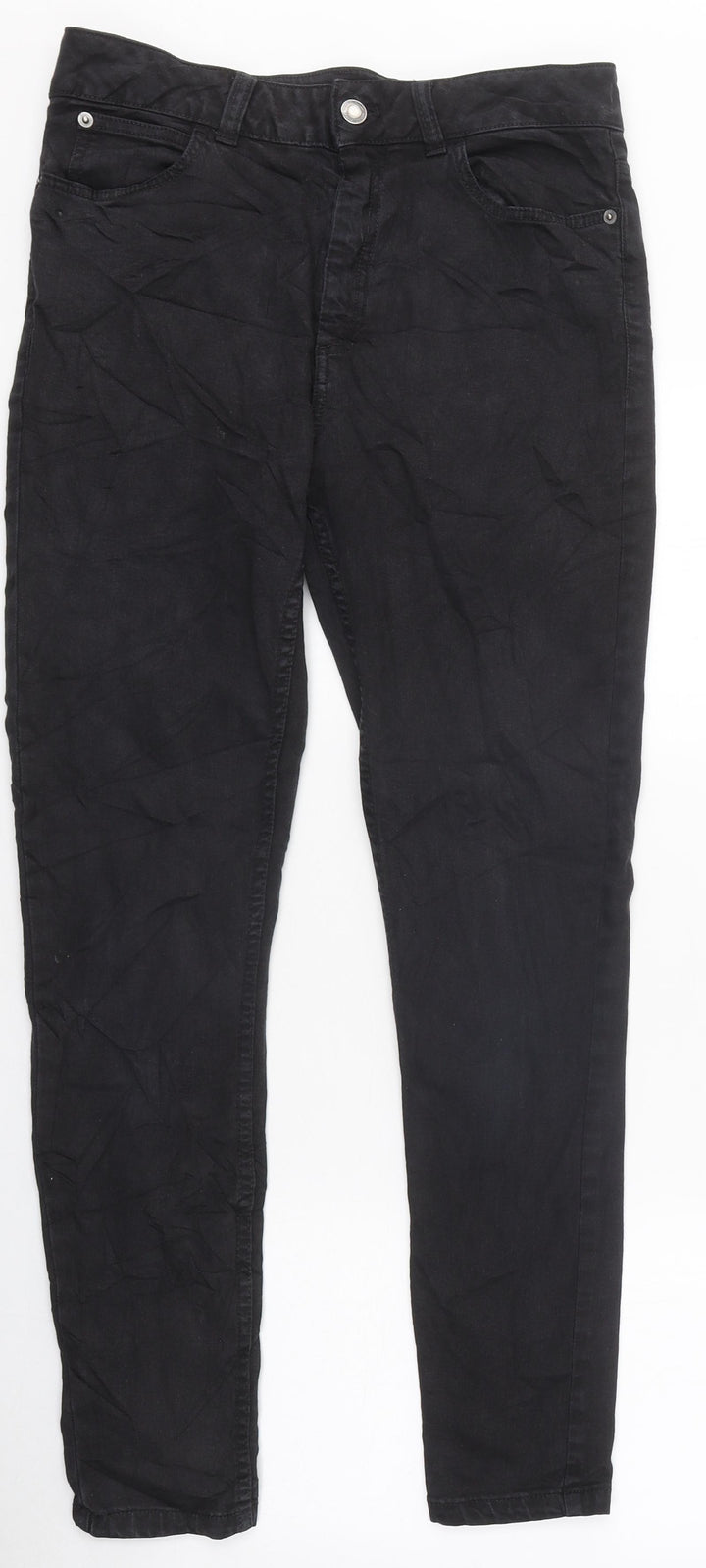 Marks and Spencer Womens Black 100% Cotton Skinny Jeans Size 10 L32.5 in Extra-Slim Zip