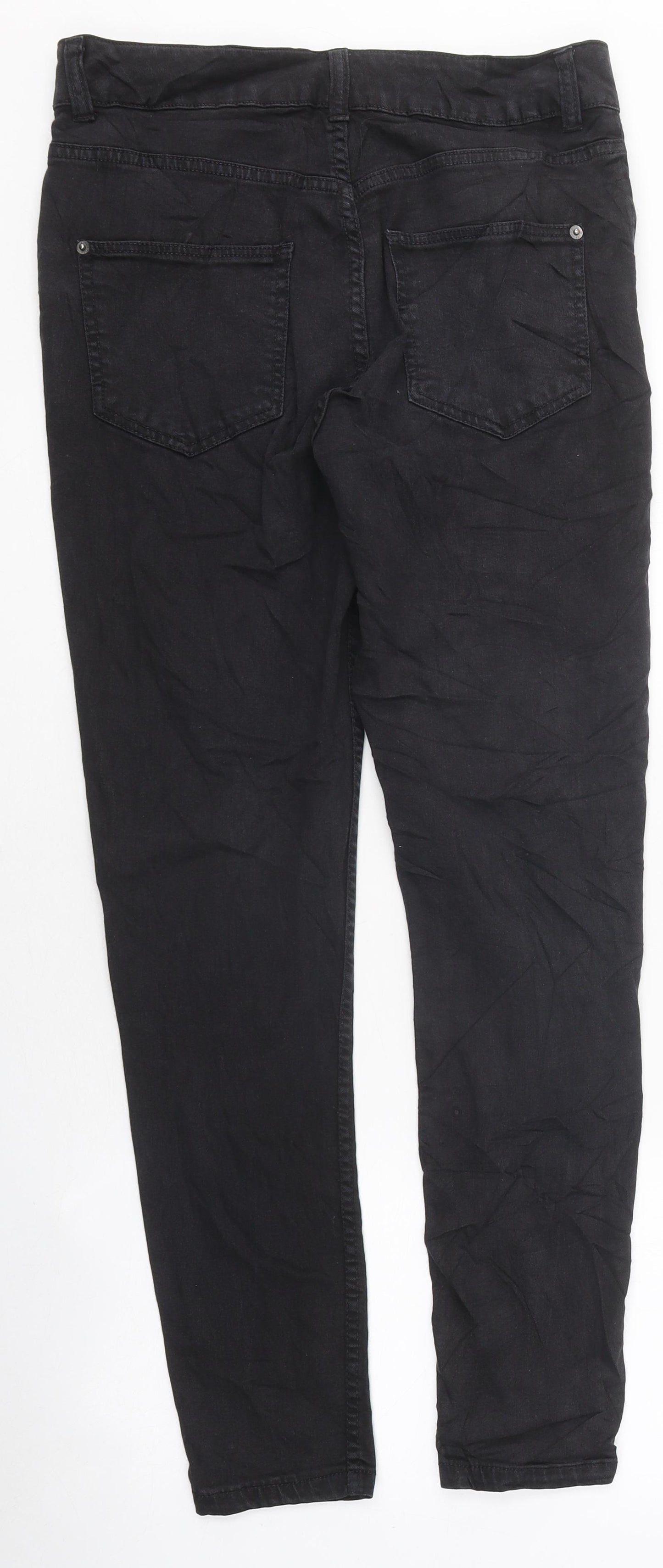 Marks and Spencer Womens Black 100% Cotton Skinny Jeans Size 10 L32.5 in Extra-Slim Zip