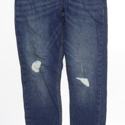 River Island Girls Blue 100% Cotton Skinny Jeans Size 12 Years L31 in Regular Zip - Distressed