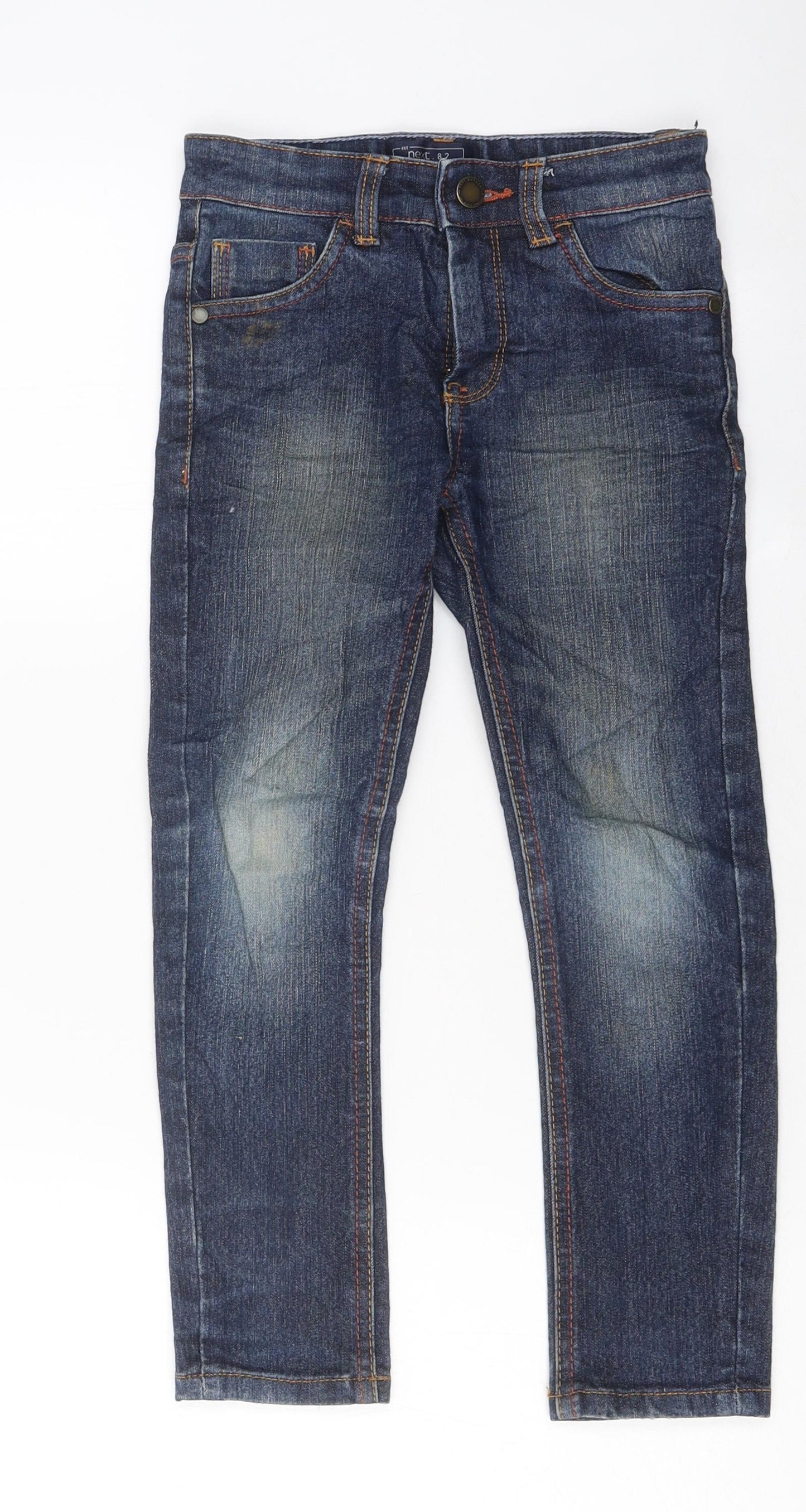 NEXT Boys Blue 100% Cotton Skinny Jeans Size 6 Years Regular Zip