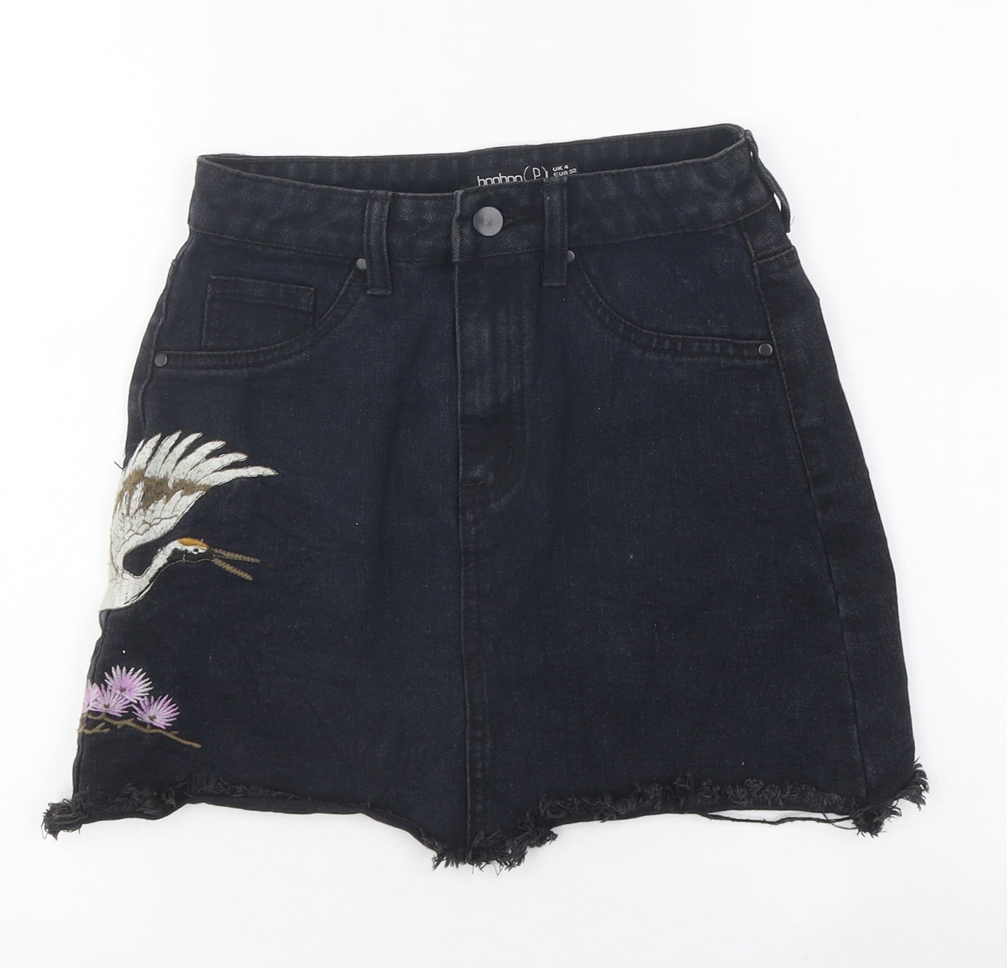 Boohoo Womens Black Cotton Mini Skirt Size 6 Zip