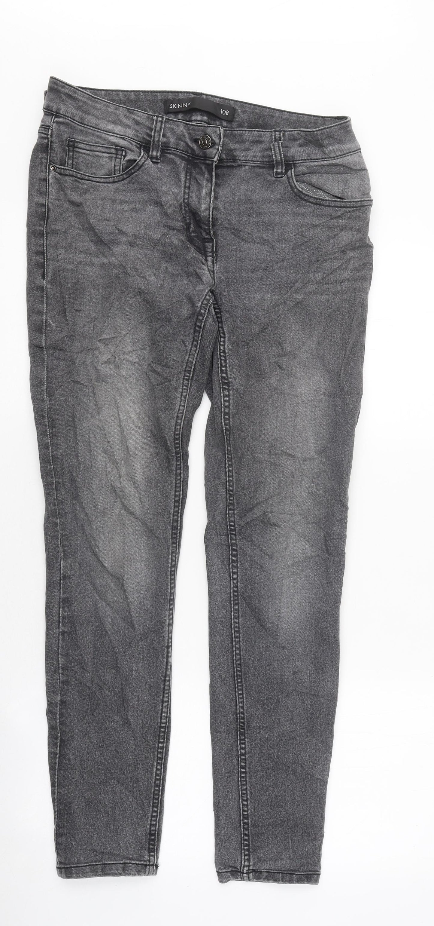 NEXT Womens Grey Cotton Straight Jeans Size 10 L30 in Regular Zip