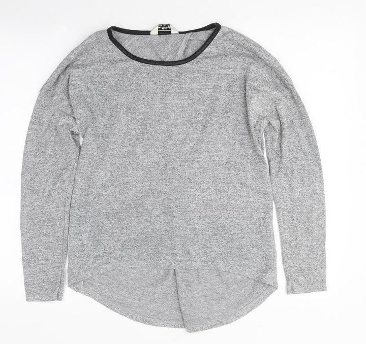 Miss Selfridge Womens Grey Polyester Basic T-Shirt Size 10 Round Neck