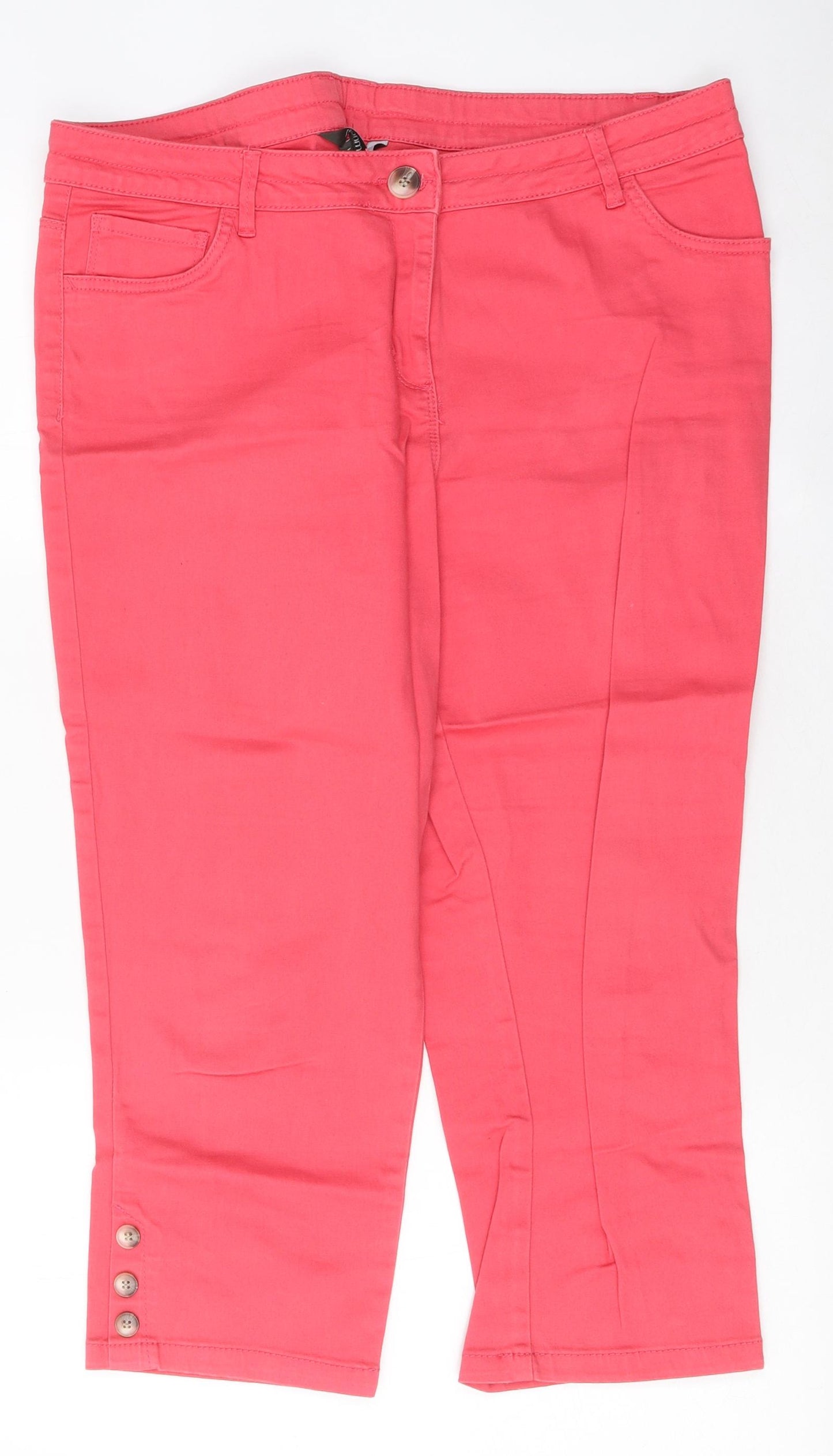 Bonmarché Womens Pink 100% Cotton Cropped Jeans Size 14 L28 in Regular Zip