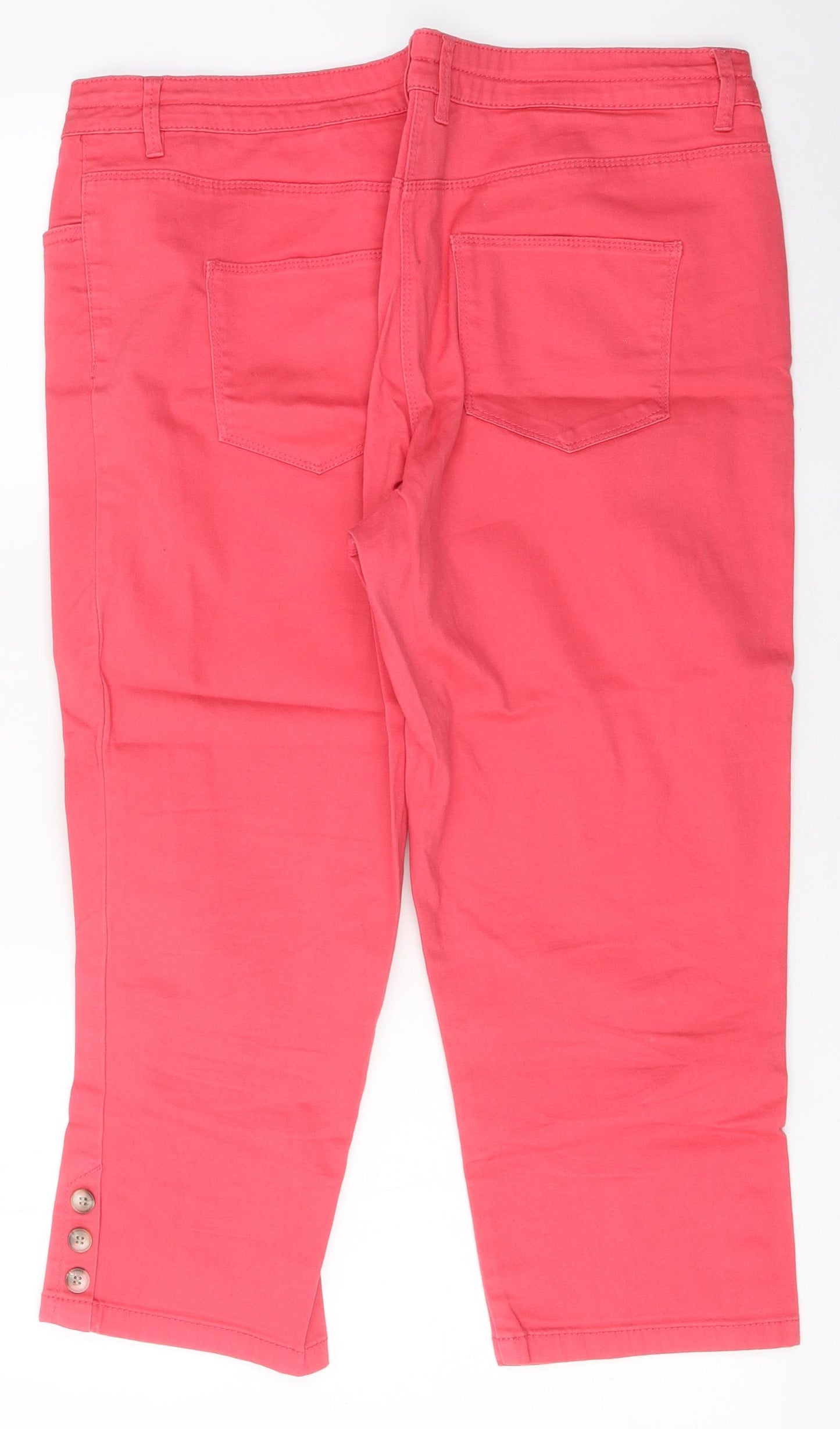 Bonmarché Womens Pink 100% Cotton Cropped Jeans Size 14 L28 in Regular Zip