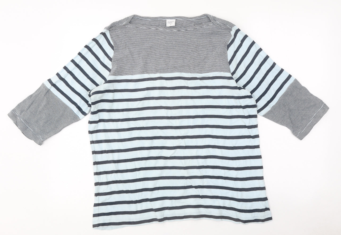 Cotton Traders Womens Multicoloured Striped Cotton Basic T-Shirt Size 16 Round Neck