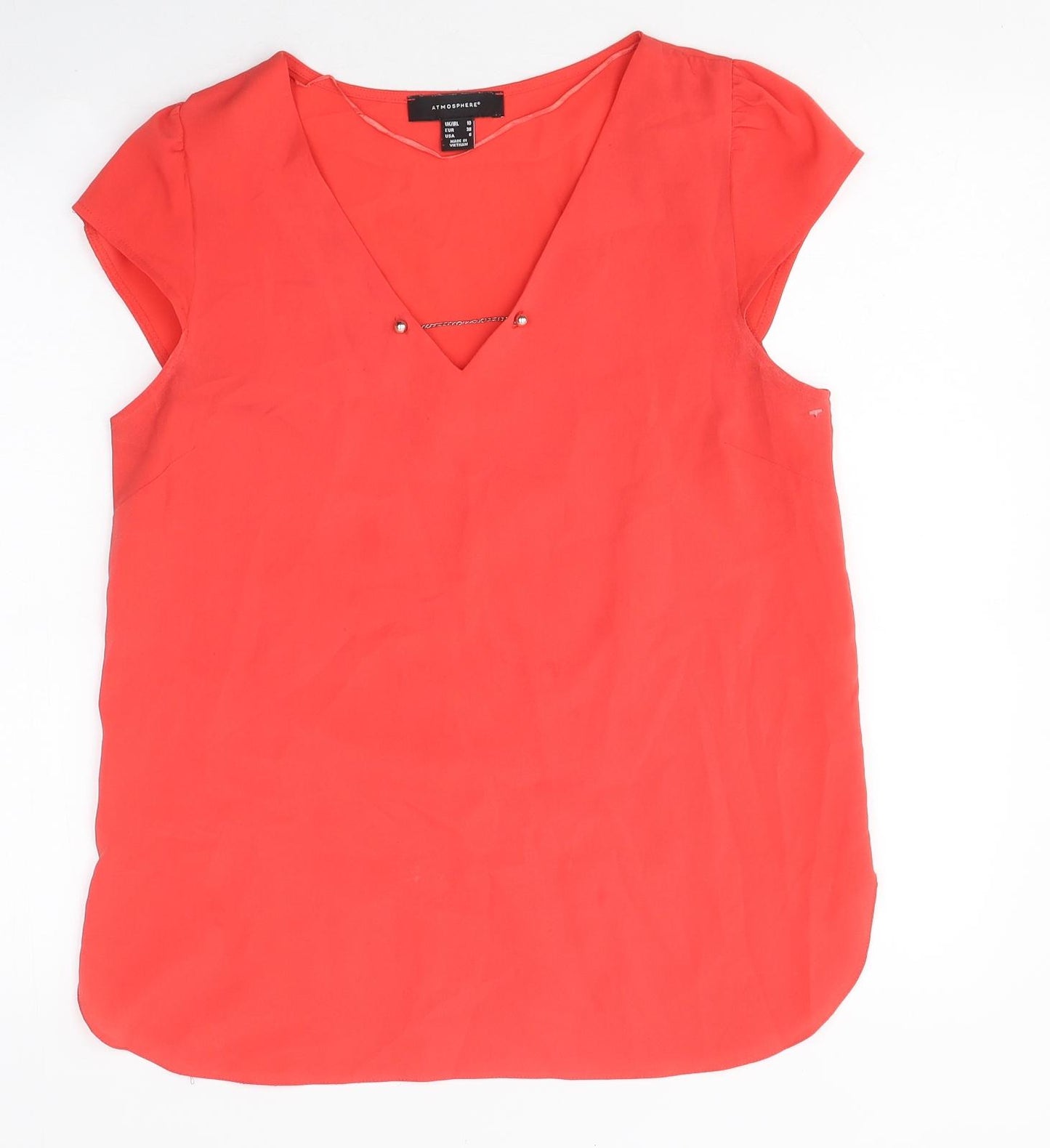 Atmosphere Womens Red Polyester Basic Blouse Size 10 V-Neck