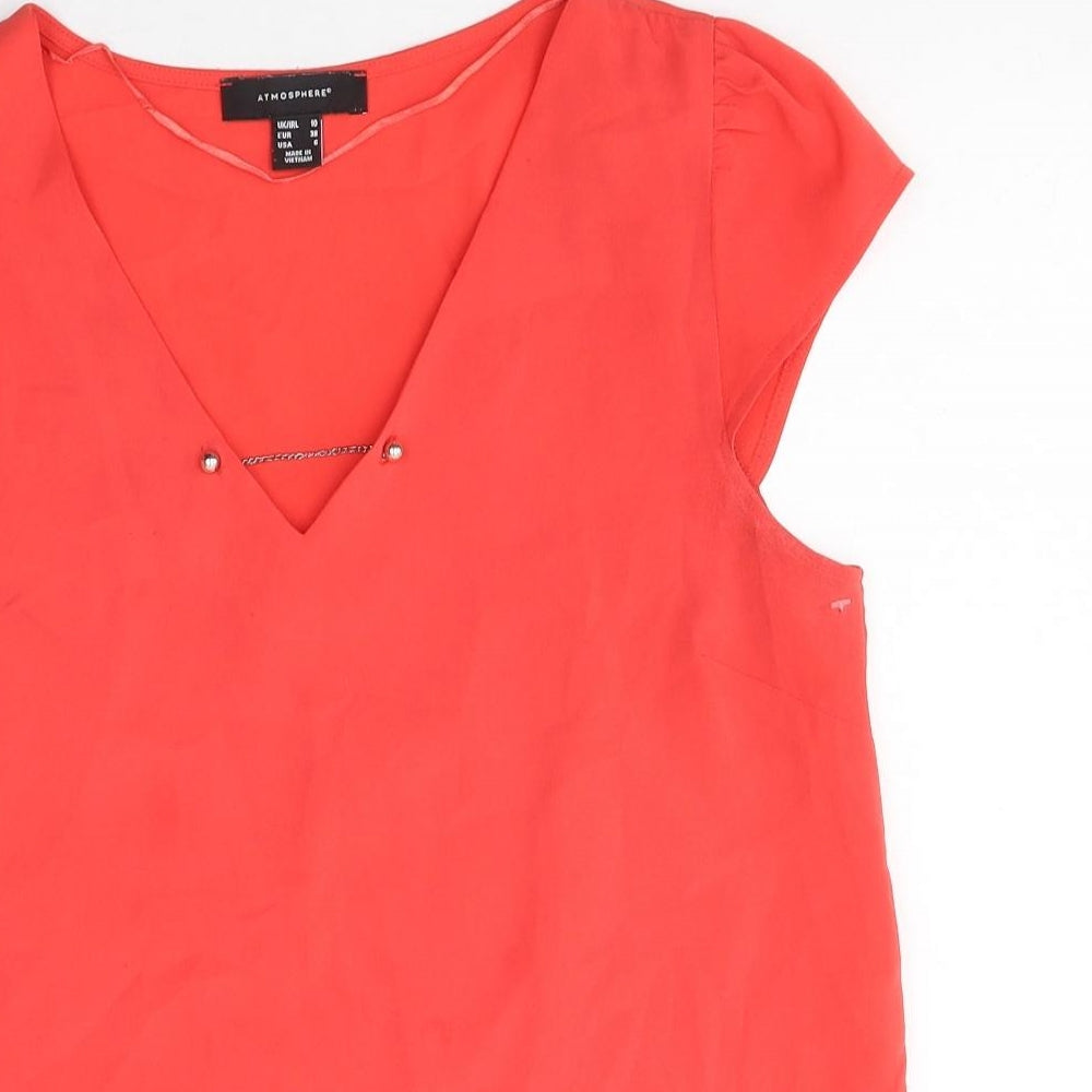Atmosphere Womens Red Polyester Basic Blouse Size 10 V-Neck