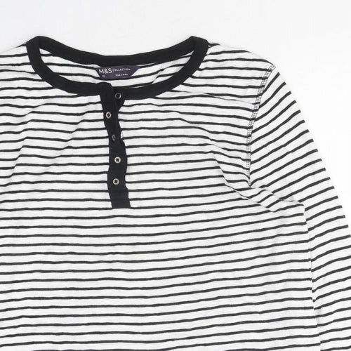 Marks and Spencer Womens Multicoloured Striped Polyester Basic Button-Up Size 12 Round Neck
