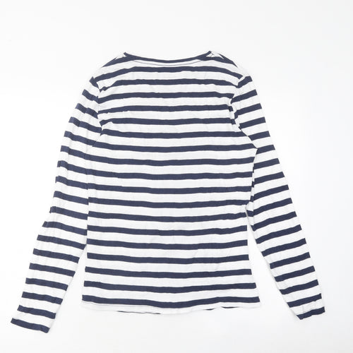 Papaya Womens White Striped Polyester Basic T-Shirt Size 16 Round Neck