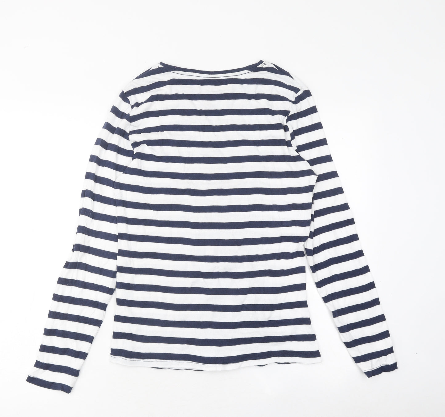 Papaya Womens White Striped Polyester Basic T-Shirt Size 16 Round Neck