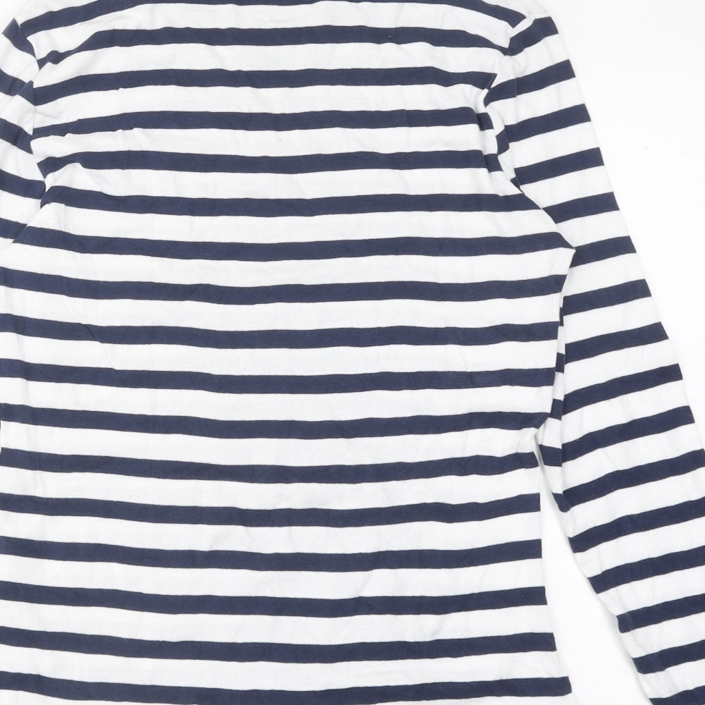 Papaya Womens White Striped Polyester Basic T-Shirt Size 16 Round Neck