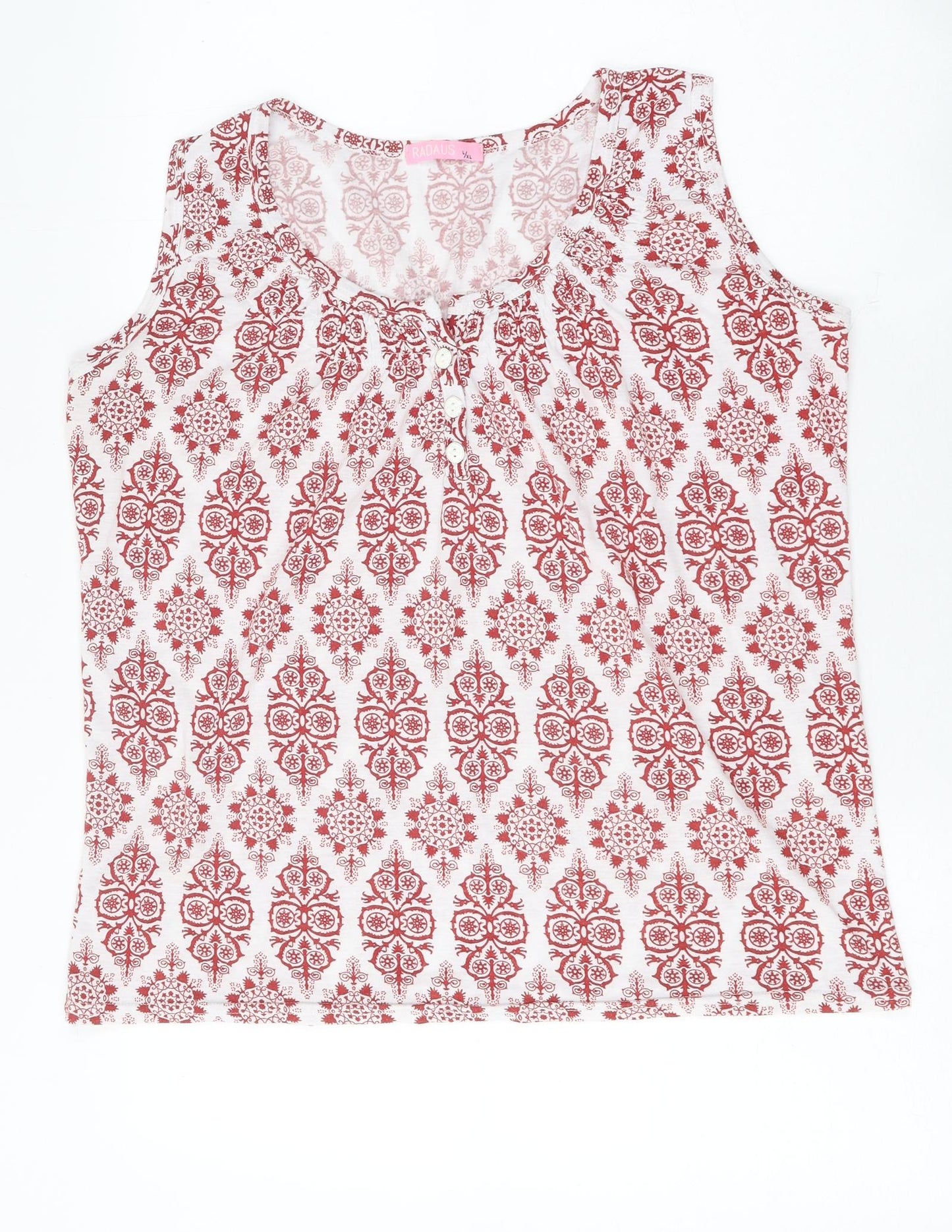 Radaus Womens Red Geometric Polyester Basic Tank Size L Round Neck