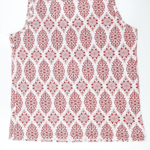 Radaus Womens Red Geometric Polyester Basic Tank Size L Round Neck