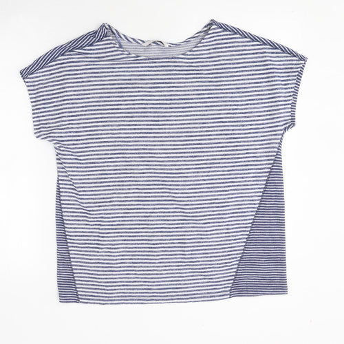 TU Womens Blue Striped Polyester Jersey T-Shirt Size 14 Round Neck